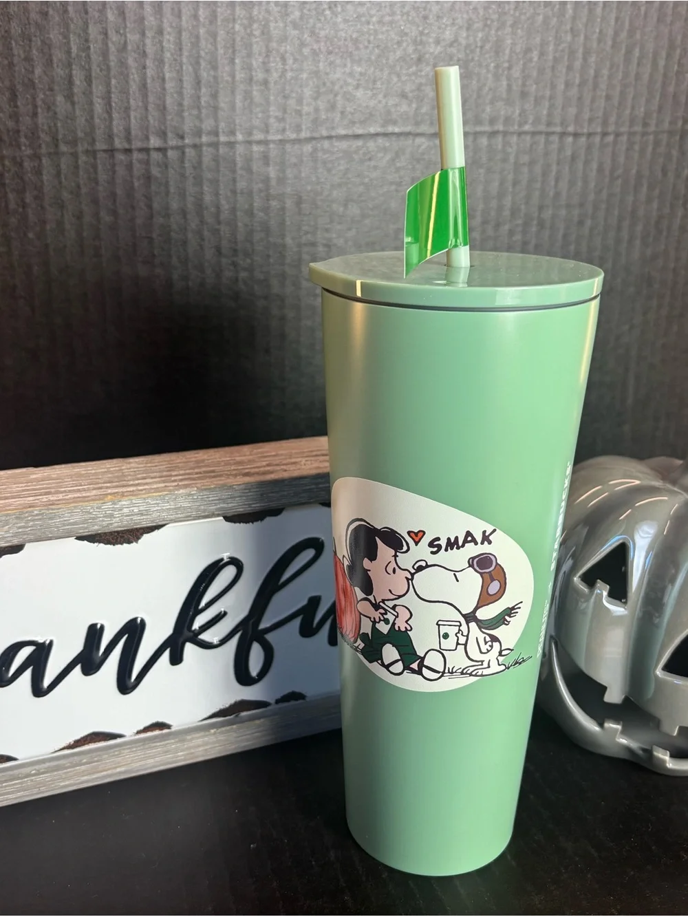 Starbucks Peanuts Green Snoopy Travel Tumbler
